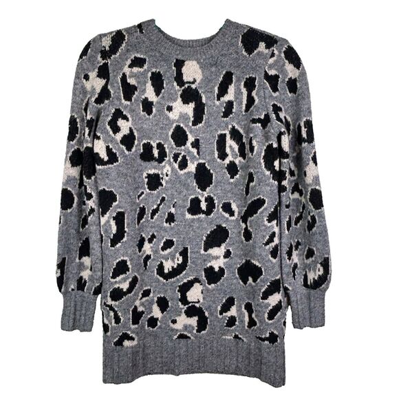 Lovers + Friends Speak Up Sweater Dress Charcoal Gray Leopard Knit Long Sleeve S - Picture 2 of 13